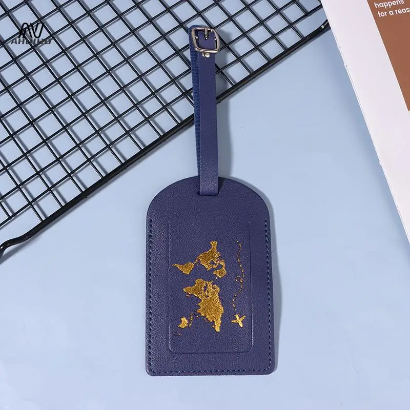 Women Men PU Leather Map Luggage Tag Suitcase Identifier Label Baggage Boarding Bag Tag Name ID Address Holder Travel Accessorie