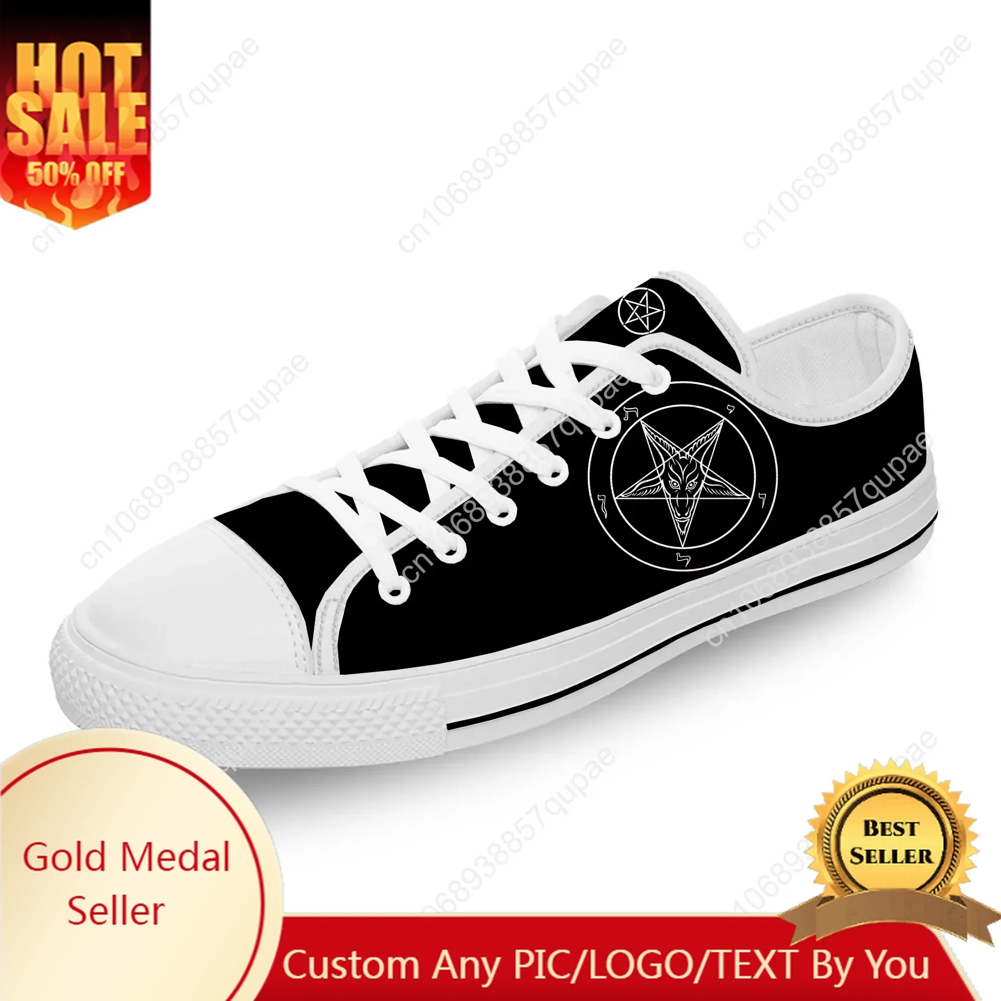 

Hot Pentagram Gothic Demon Satan Satanic White Cloth 3D Print Low Top Canvas Shoes Men Women Lightweight Breathable Sneakers