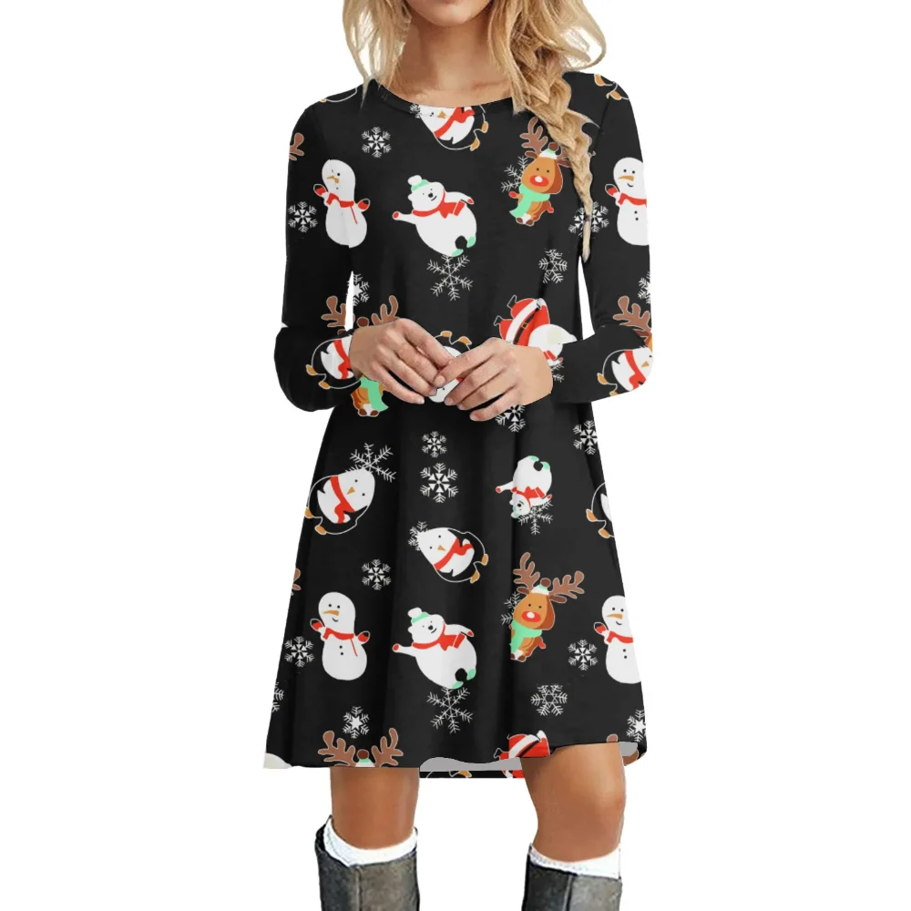 Vestido de fiesta de Navidad con estampado de Papá Noel para mujer, manga larga, cuello redondo, informal, invierno, vacaciones, camiseta, 2023 grande 6XL