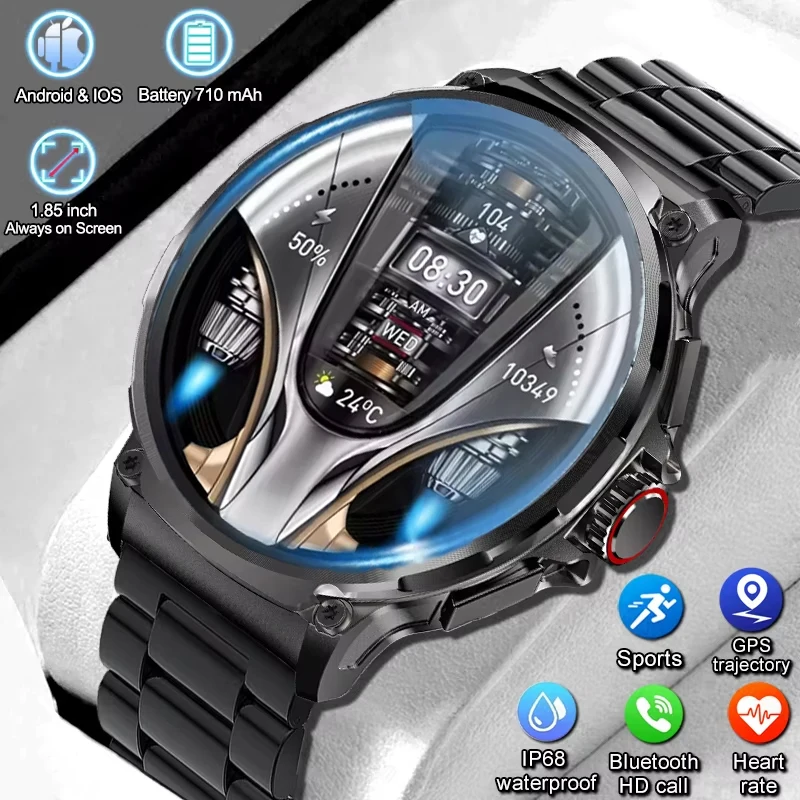 

2025 New GPS Trajectory Smart Watch Men 710Mah Large Battery 1.85" Ultra HD Screen Military Sports Bluetooth Call Smartwatch Man