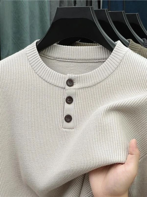 

Men's round Ne Knitted Wool Sweater Pure Color Warm Inner Wear Base Layer Casual Loose Fit Soft Long Sve Top