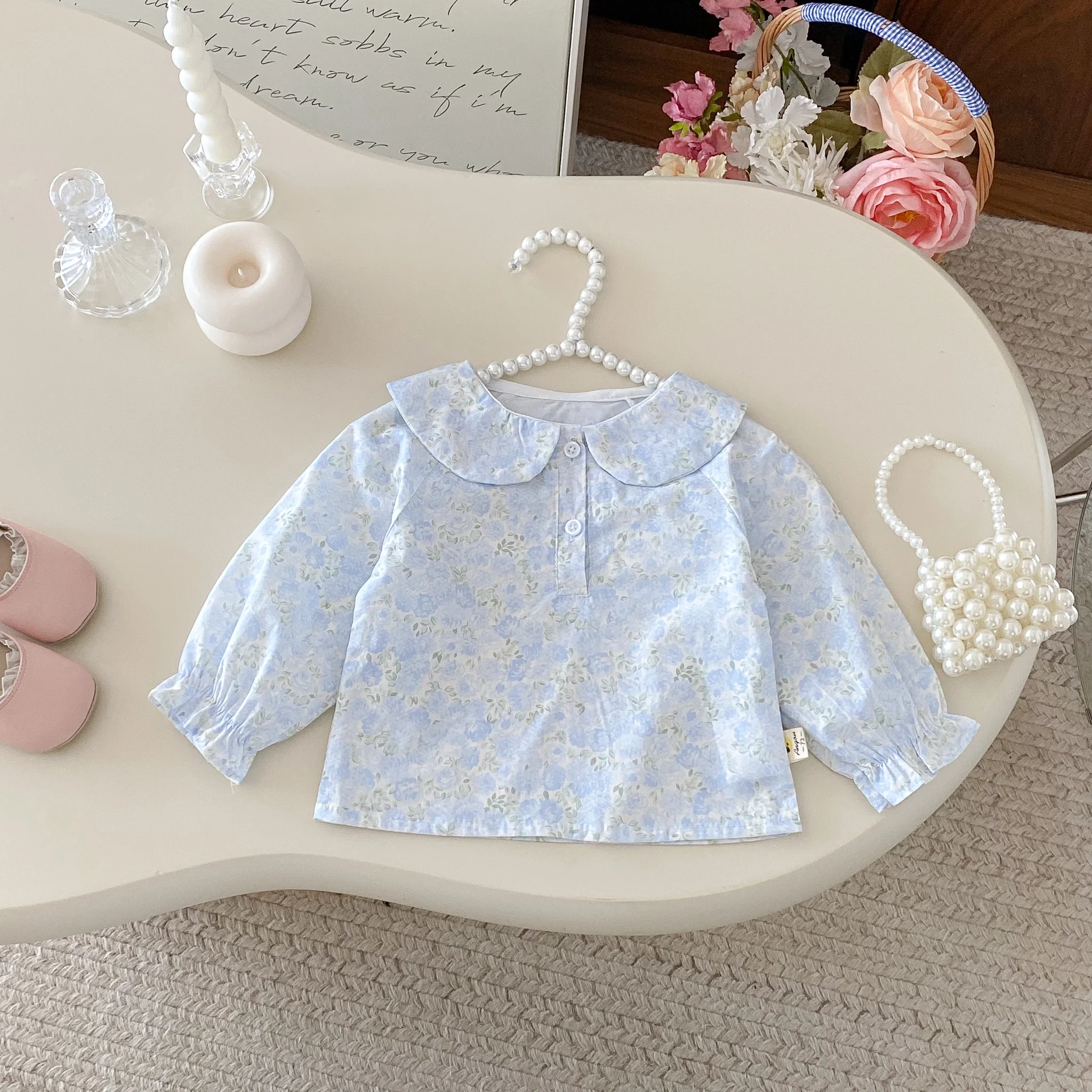 Girls' Shirt - 2026 Autumn New Style Collared Floral Korean Style Stylish All-Purpose Top for Girls, Baby Version Chic