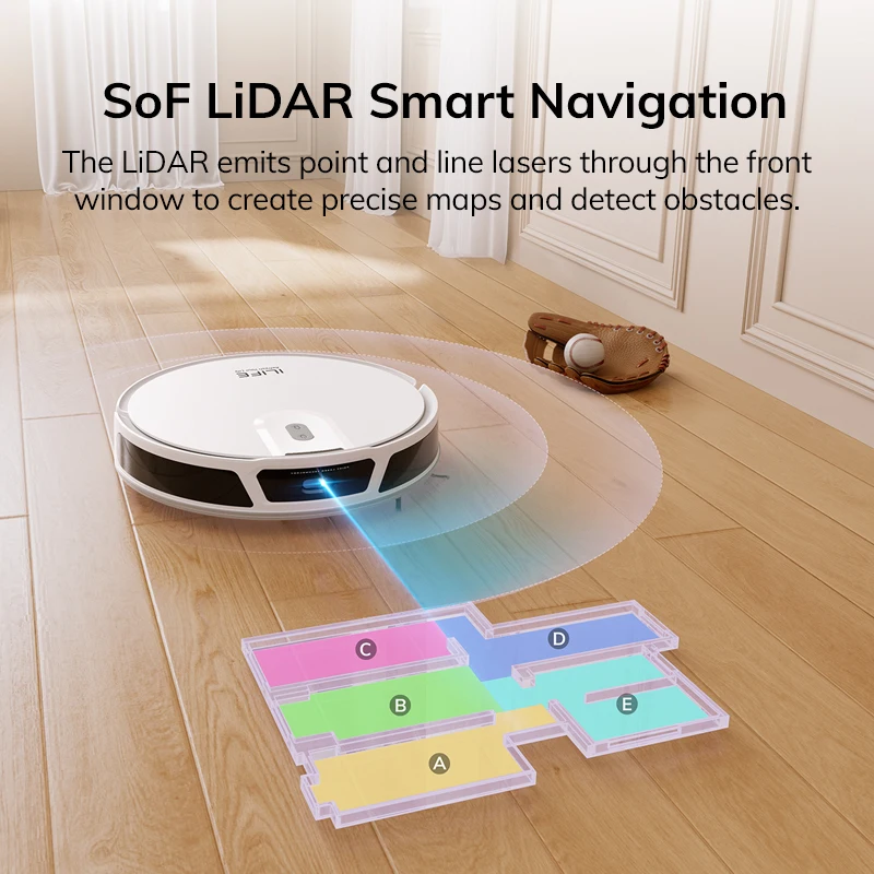 Aspiradora Robot ILIFE V20, Succión de 5000 Pa, Navegación Inteligente SOF LiDAR, Control por Aplicación, Limpieza Personalizable, Autocargable 3