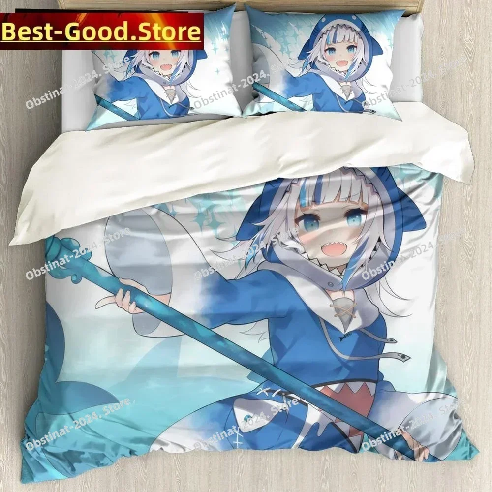 Anime Hololive EN Gawr Gura Bedding Set Printed Bed Set Duvet Cover Sheet Pillowcase Bed Full Quilt Cover Soft Queen King Size