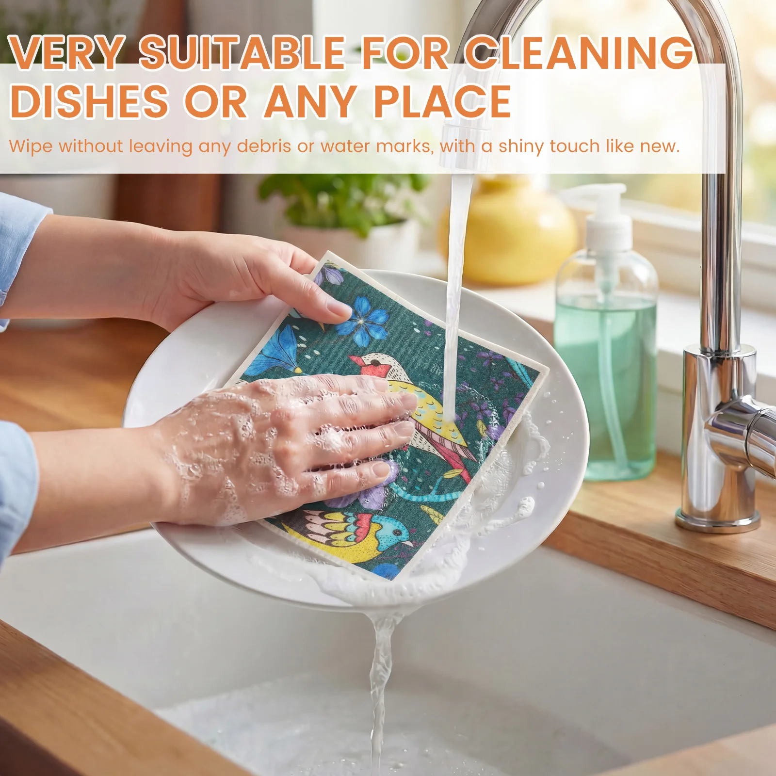 6/8Pcs Swedish Dishcloths Reusable Kitchen Dish Towels Absorbent Dish Rags Absorbent Fast Drying Print Cleaning Dish Towels