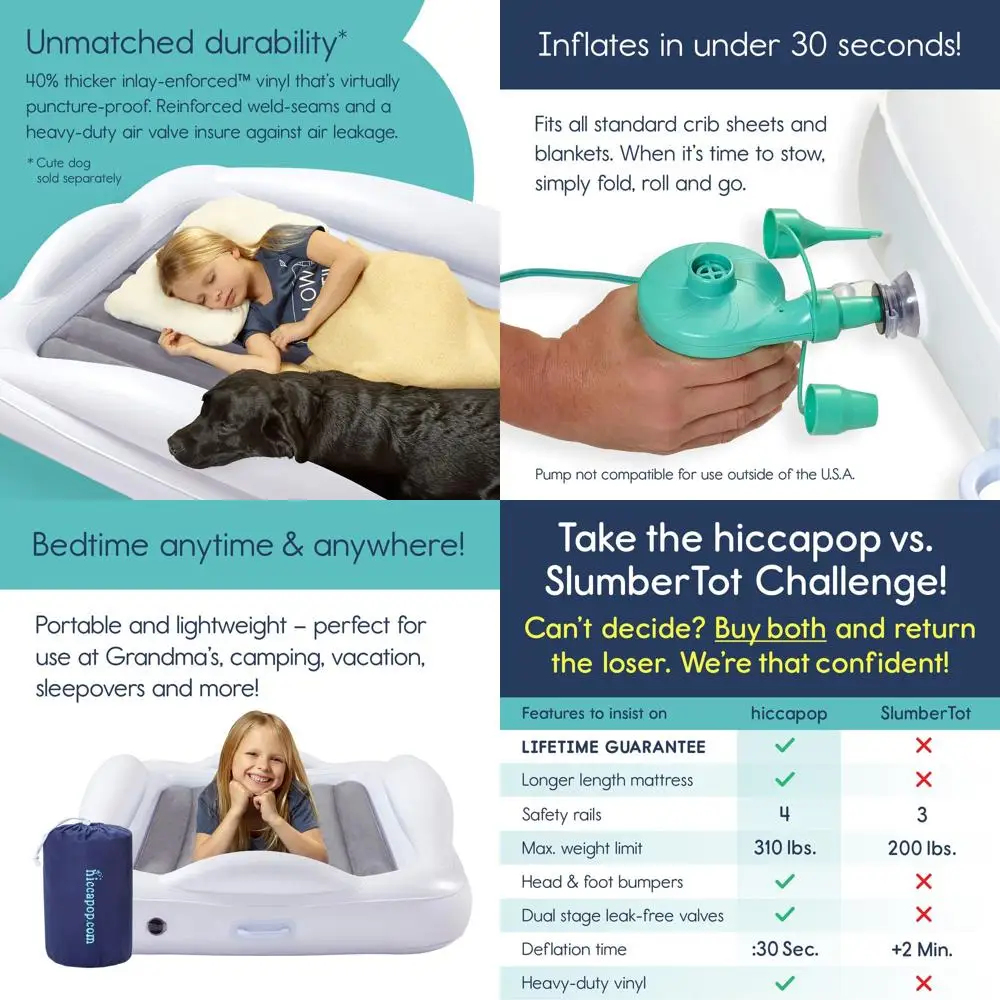 

Portable 4-Sided Toddler Travel Bed with Safety Bumpers - Grey Air Mattress for Kids