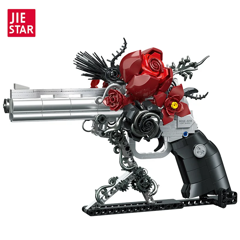 JIE STAR JJ9218 DIY Desktop Building Block Rose Revolver Small Particle Assembly Fine Decorative Item for Collectors