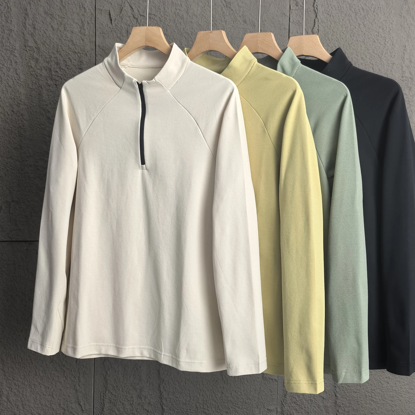 

Casual Men's Long Sve Hoodie Zipper Ne Elastic Breathable Outdoor Sports T-irt Spring Autumn Polyester Fiber Qui Dry