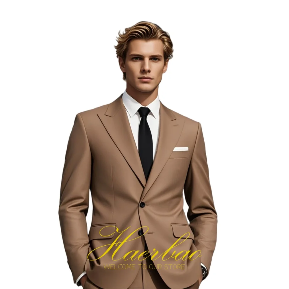 

Business Men's Suits 2 Piece Wedding Prom Tuxedo Peak Lapel Blazer Slim Fit Jacket Pants Men Suit Set
