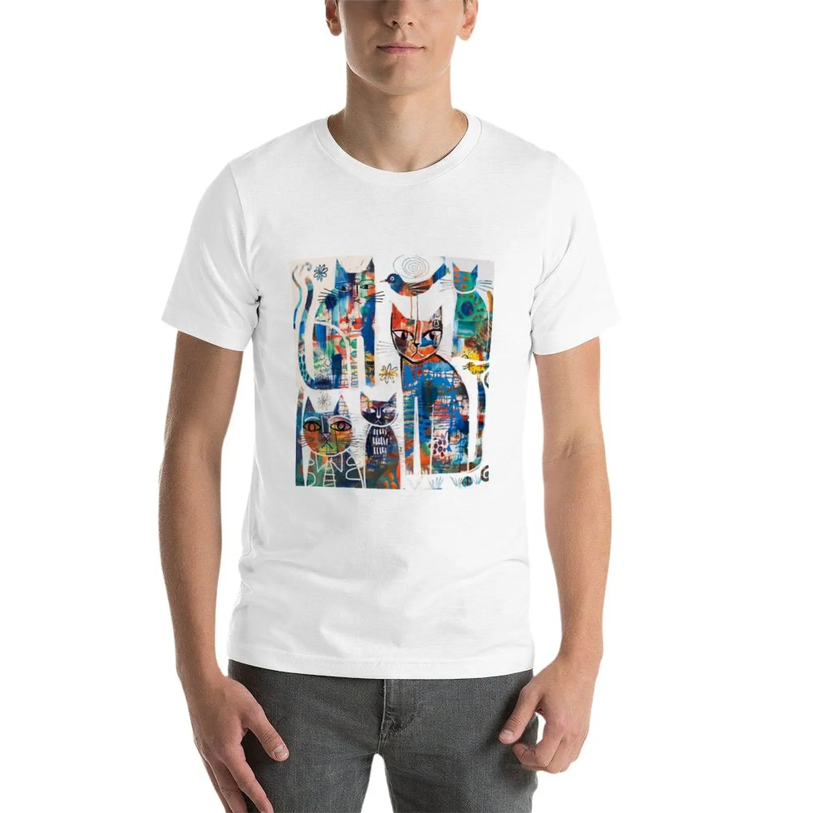 New Abstract cats T-Shirt custom t shirts design your own aesthetic clothes T-shirt for a boy designer t shirt men