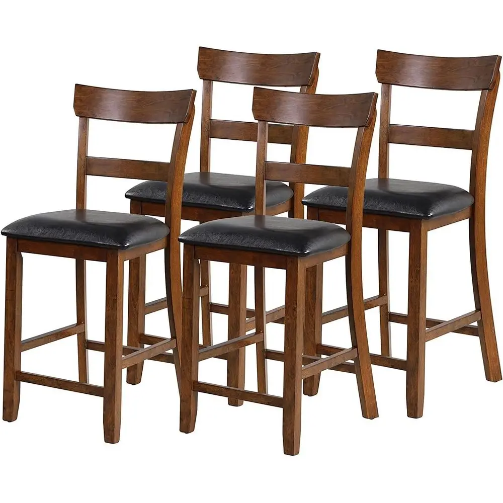 

Set of 4 Farmhouse Style 25.5 High Dining Chairs with Rubberwood Legs and Black PU Leather Cushions