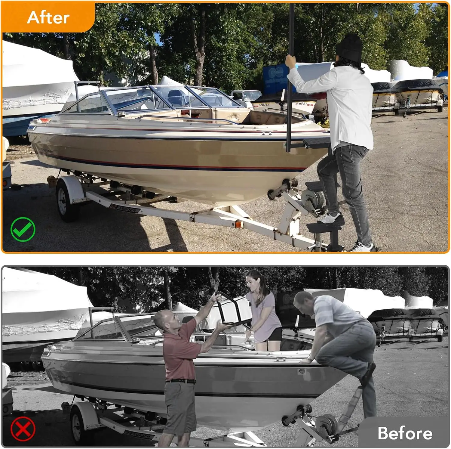 خطوة مقطورة القارب شديدة التحمل، سطح غير قابل للانزلاق، مناسبة عالمية للوصول إلى لسان المقطورة، سعة تحميل 460 رطلاً #4