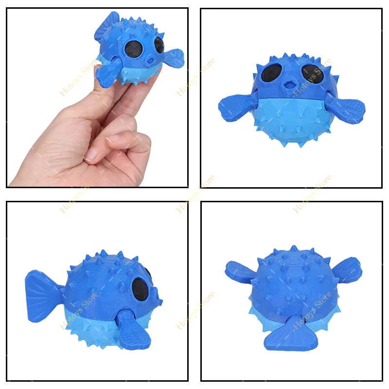 3D Printed Puffer Fish Figurine Movable Joint Ocean Sea Animal Mini Aquarium Toy Cute Desktop Ornament Home Decor Gift for Adult