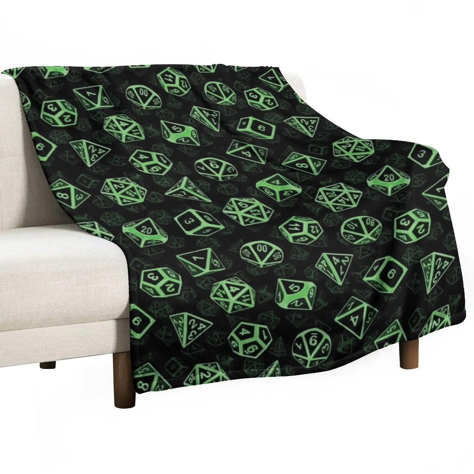 

D20 Dice Set Pattern (Green) Throw Blanket Sofa Blankets sofa Sofas Travel Blanket