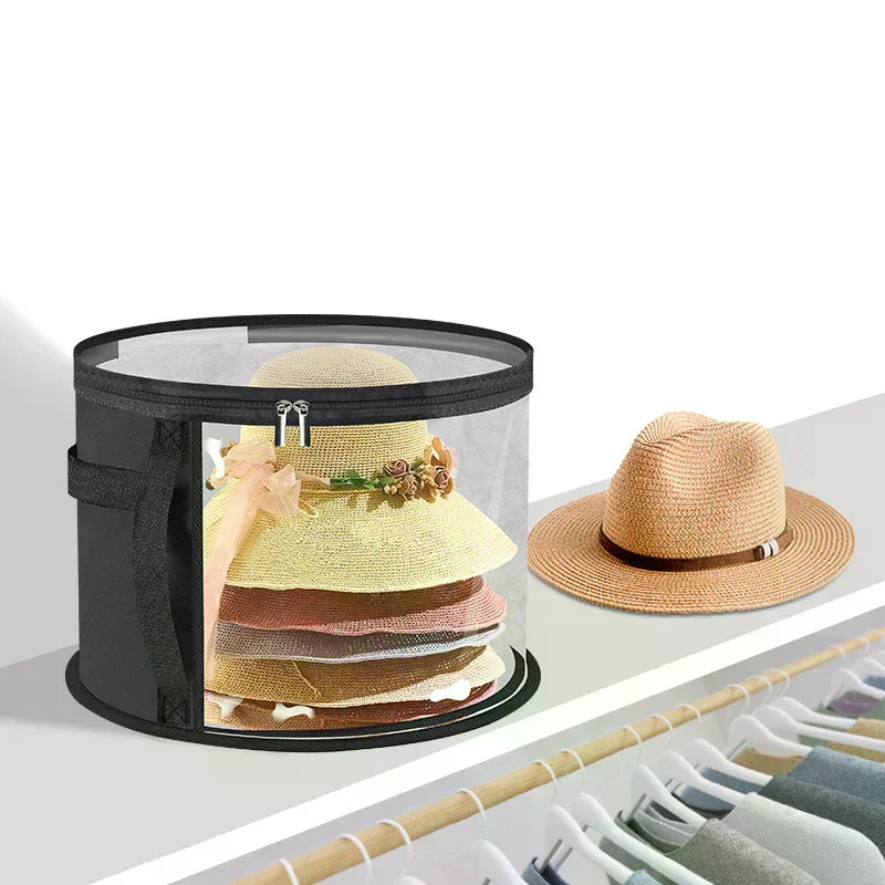 1pc Organizer With Zipper, Large Front Window Design, Fabric Material, Hand Washable Clear Portable Collapsible Hat Storage
