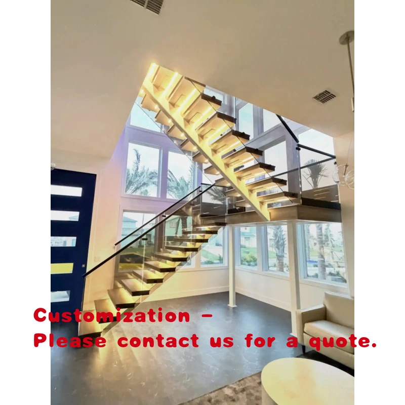 custom.Mono Stairs With Oak Timber Tread and Sensor LED Light From Foshan