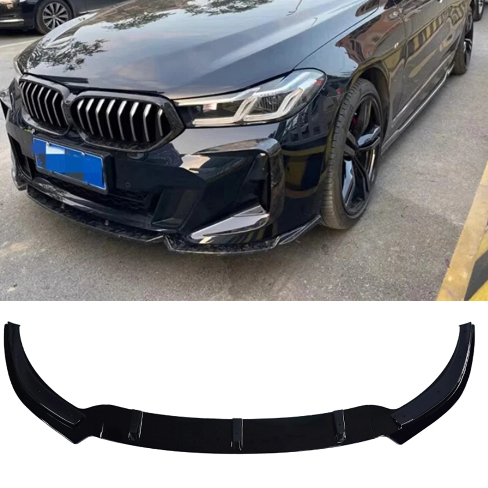 

For BMW 6 Series G32 2021-2024 Gran Turismo Front Bumper Spoiler Lip Gloss Black Lower Splitter Blade Protector