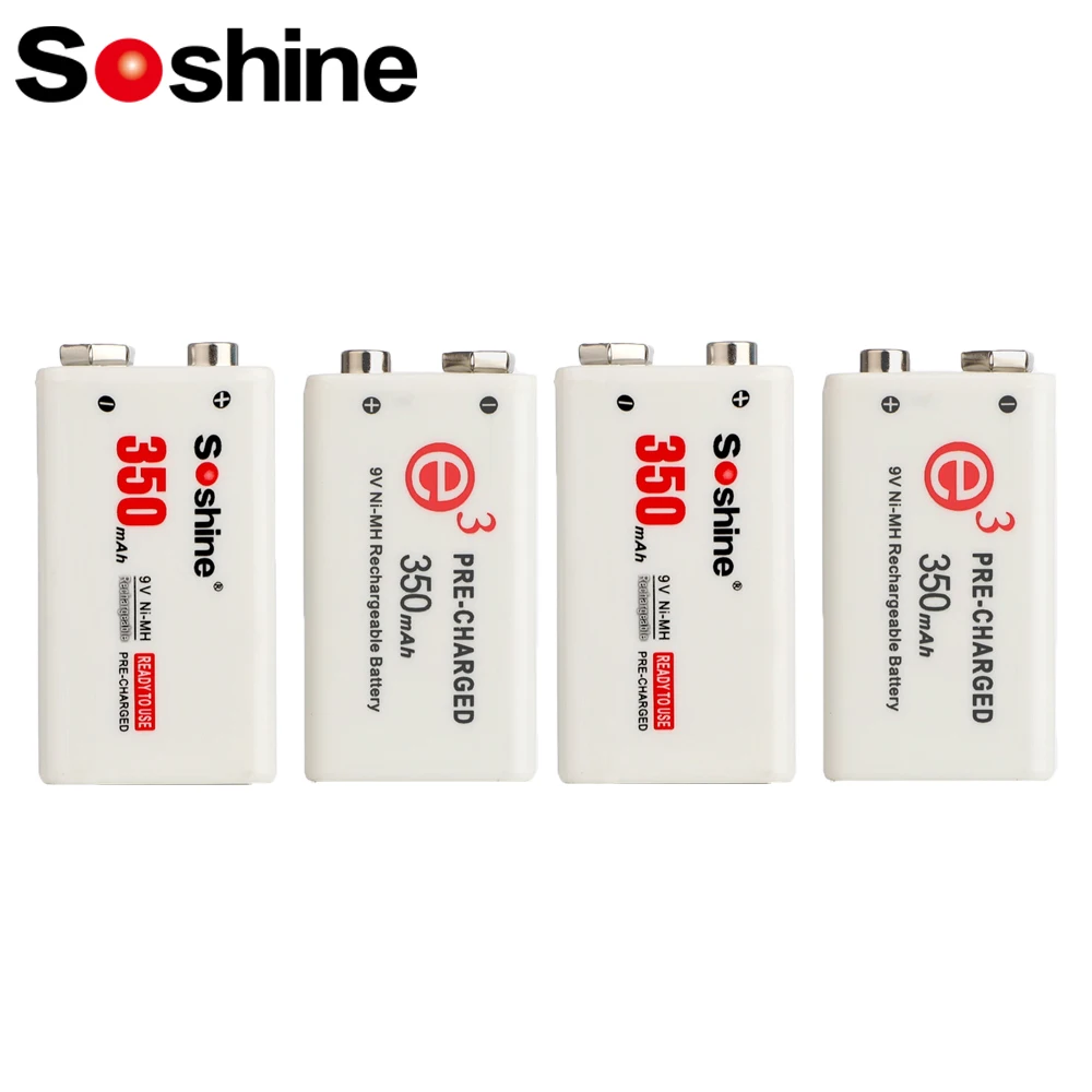 Soshine 9V Ni-MH 350mAh Rechargeable Battery 9V 350mAh Battery 1000 Cycles Discharge Batteries for Metal Detector Microphone Toy