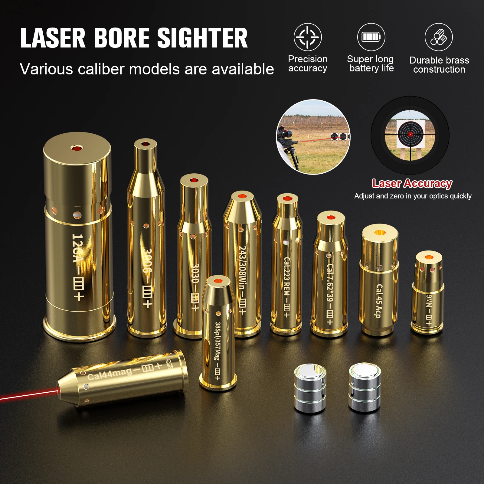 Инструмент для калибровки красного лазера 40S&W/.223REM/3006/7.62x39 — охотничьи аксессуары, калибратор для тренировок и стрельбы