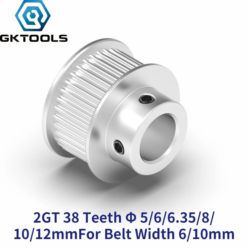 GKTOOLS 38 Teeth 2GT Timing Pulley Bore 5/6/6.35/7/8/10/12mm for GT2 Open Synchronous belt width 6/10mm small backlash 38Teeth