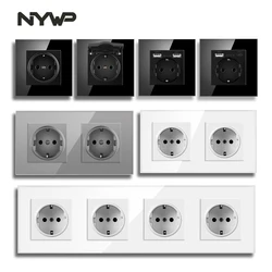 NYWP EU power socket, plug with 2.1a 16A USB charging port, glass panel, Russian Spanish power socket