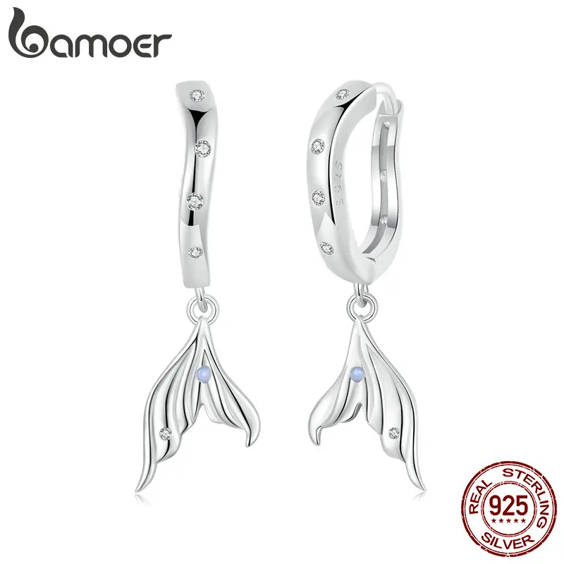 

BAMOER 925 Sterling Silver Hoop Earrings for Women, Dainty Gold Plated Earring Hypoallergenic Fish Tail Earring Gift SCE1744