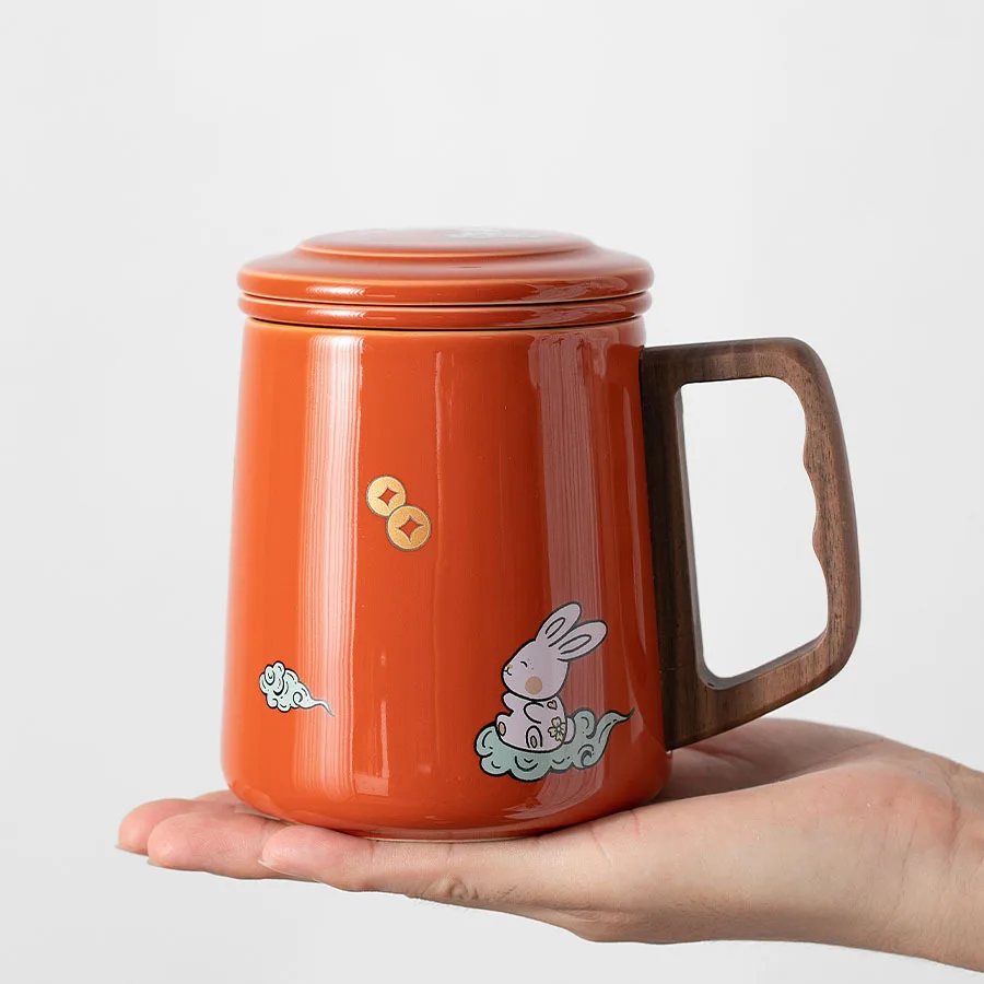 YFY  ceramic tea mug with lid filter water cup handle teacup female and male office tea separation office cup
