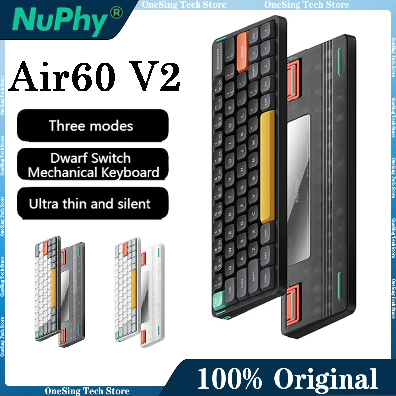 NuPhy Air60 V2 ワイヤレス ドワーフ スイッチ メカニカルキーボード 3モード 長時間バッテリー持続 低遅延 カスタマイズ可能 オフィス/ゲーミングキーボード