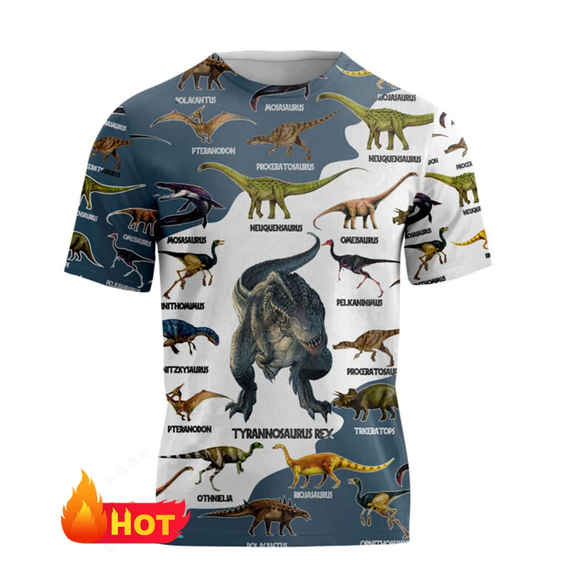 Vintage Summer Men's T-shirt 3d Print Dinosaur Pattern Series T-shirt Loose Comfortable Unisex Top Fashion Round Neck Kids Tees
