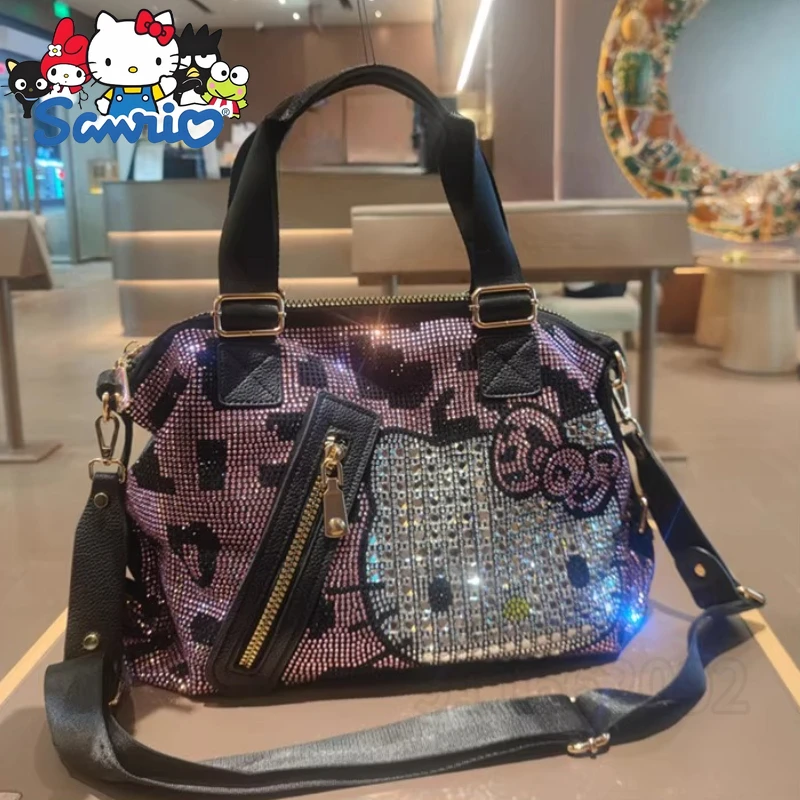  Hello Kitty Women's Handbag with Diamonds Shiny Diamond Women's Shoulder Bag Large Capacity Women's Bag High Quality