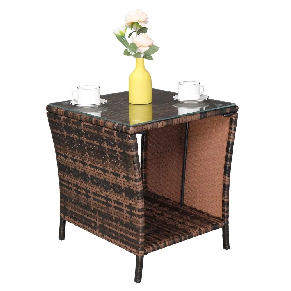 Mesas de caféMesa lateral de vime ao ar livre Mesa de centro quadrada de vime para pátio e jardim