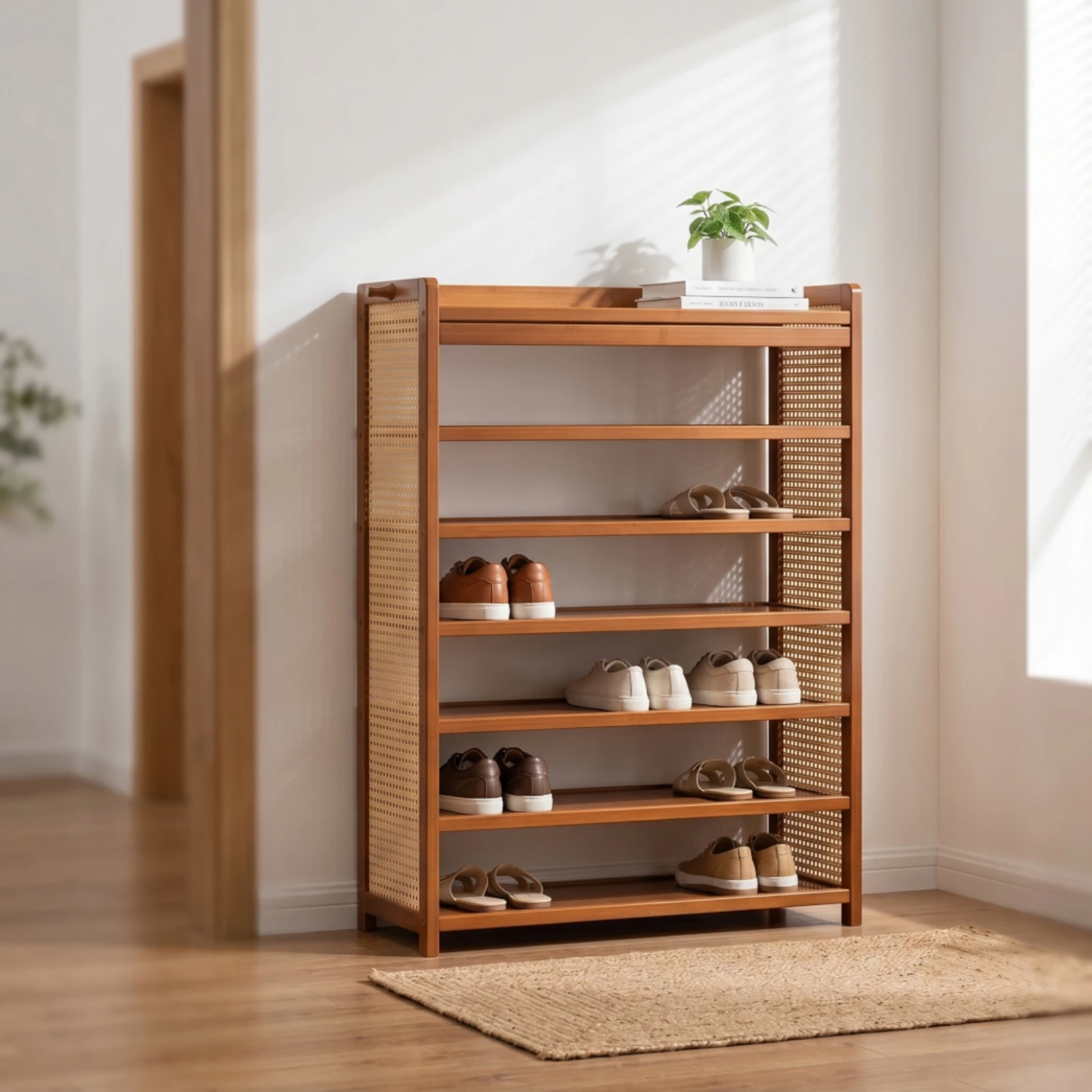 Entryway Shoe Rack Wooden Complimentary Standing Shoe Rack Furniture Freestanding Natural for Hallway, Dorm Room