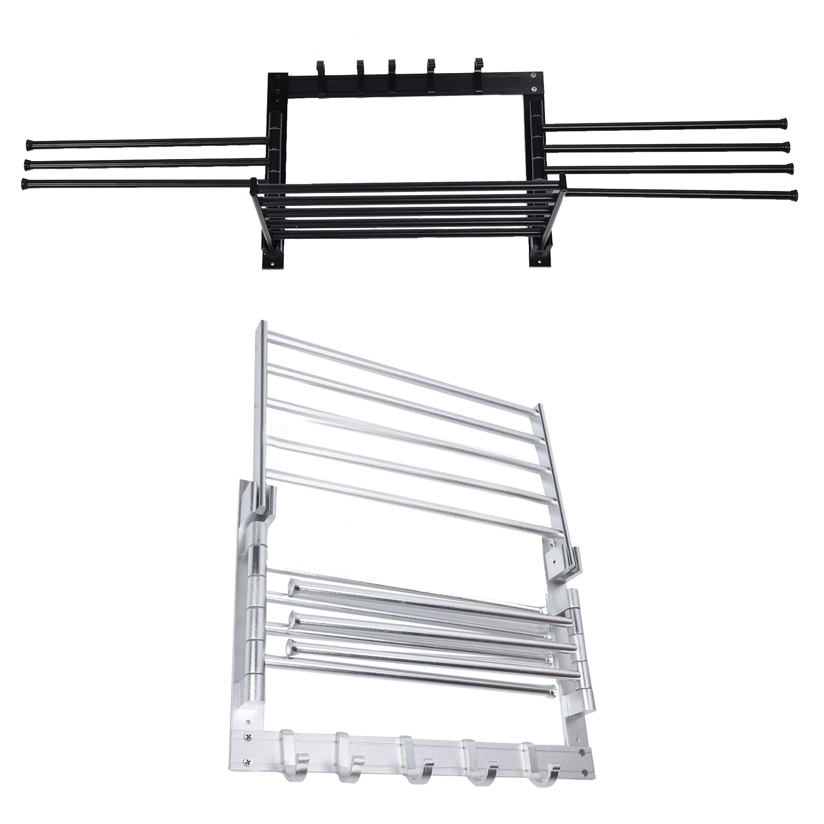 Bathroom Accessories Laundry Clothes Drying Rack Wall Mounted Rotating Towel Rack with Hooks and Swing Arms for Bathroom