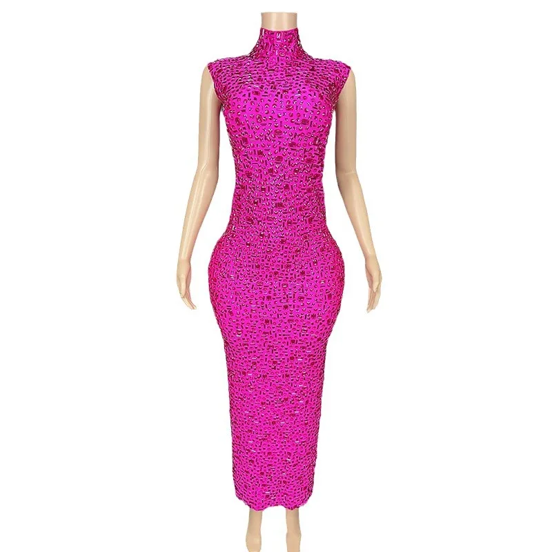 

Sexy Opaque Full Diamond Temperament Hip Wrap Waist Sleeveless Long Bachelorette Party Dresses Party High-End Performance Dress