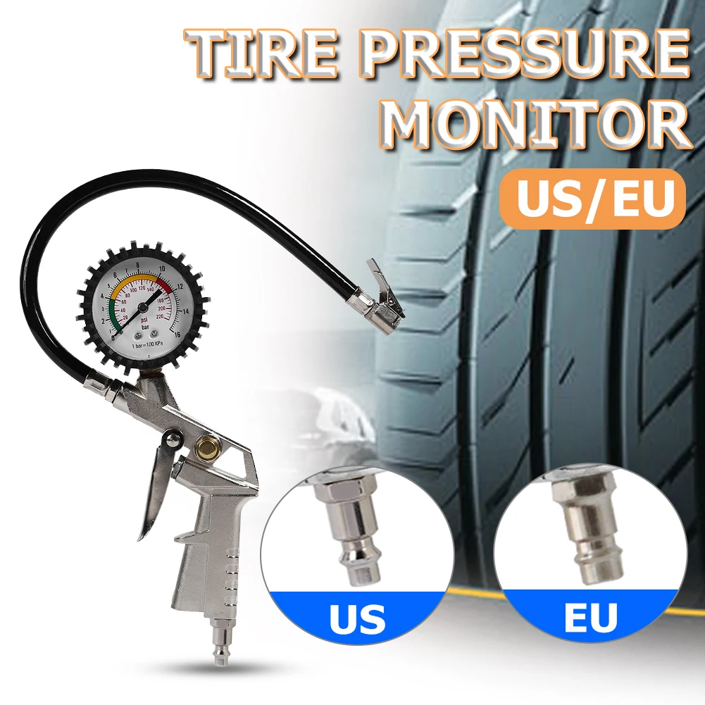 Car Tire Pressure Gauge Air Pressure Inflator Gauge Meter Tyre Pressure Monitoring System EU Plug 0-220 PSI Tester Tool