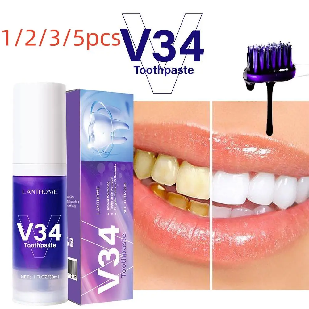 3PCS 30ml Professional Whitening Toothpaste Purple Color Reduce Toothpaste Yellowing Toothpaste Care Corrector Brightening Tooth