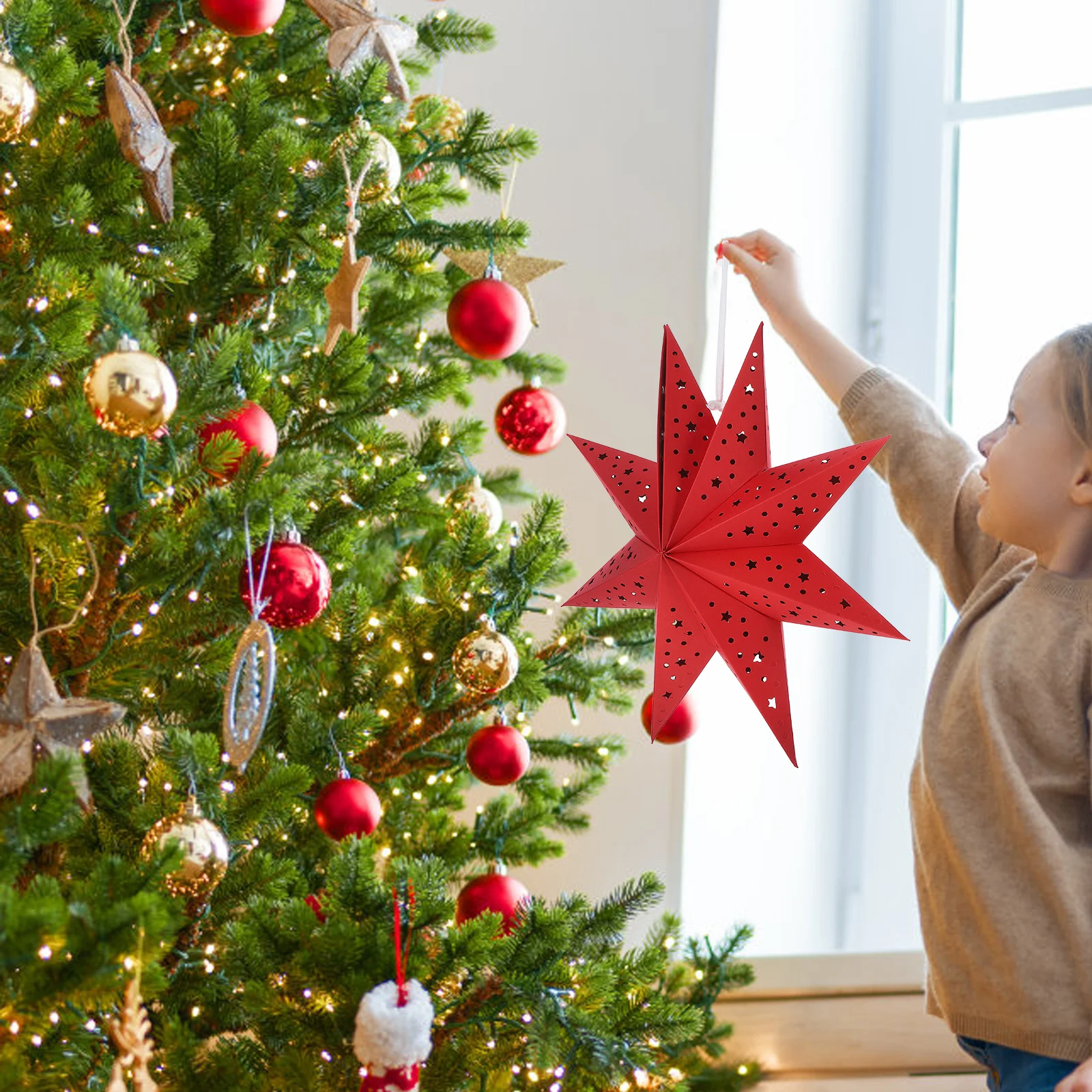 3 szt. 35cm Papierowe Abażury w Kształcie Dziewięciogwiazdkowej Lampki Dekoracyjne Abażury Wiszące Dekoracje Świąteczne Lampki Festiwalowe
