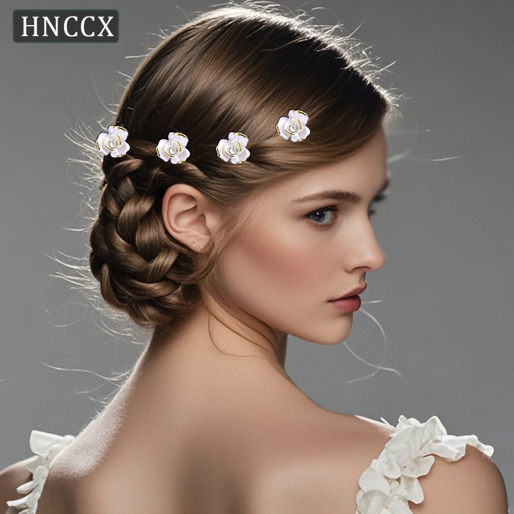 HNCCX Trendy Wedding Hair Pins Rhinestone Bride Hair Fork Women U-Shape Pins Hair Ornaments Flower Headwear Handmade Tiara CP772