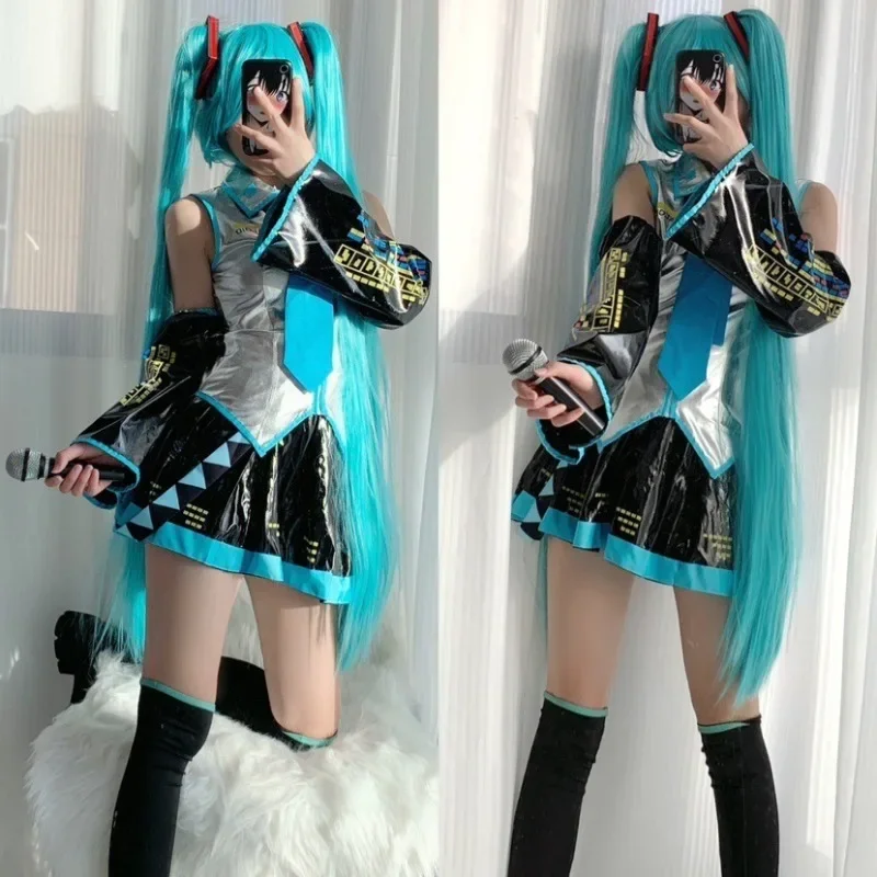 Hatsune Miku Cos garnitur I formuła dziewczyny Anime srebrna skóra lakierowana J damski kostium Cosplay kostiumy na Halloween dla kobiet