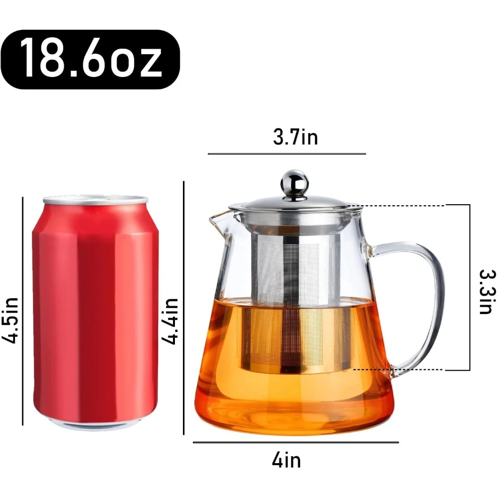 18,6 OZ/550ml Glas-Teekanne für den Herd aus Borosilikatglas mit Abnehmbarem Edelstahl-Teebrygger für Camping und Reisen – Detail 5