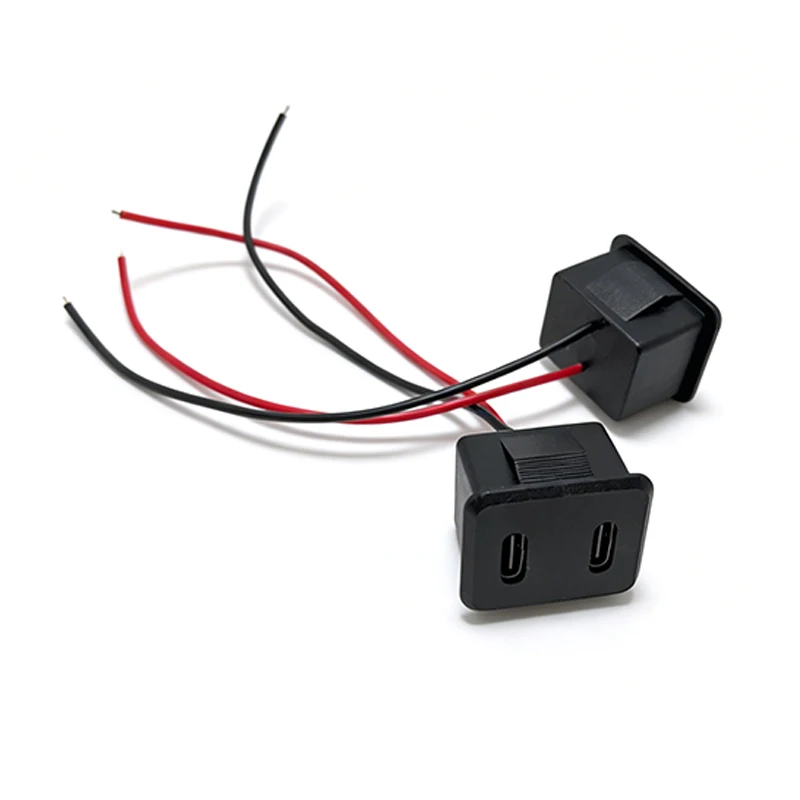 1-5Pcs Dual Type-C Female Socket with Wire Double Layer Type C Charging Power Jack Panel Mount Connector