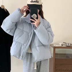 Winter Puffer Jackets Women Thick Warm Cotton Solid Padded Coat Female Korean Fashion Oversized Loose Short Parkas Mujer 2023