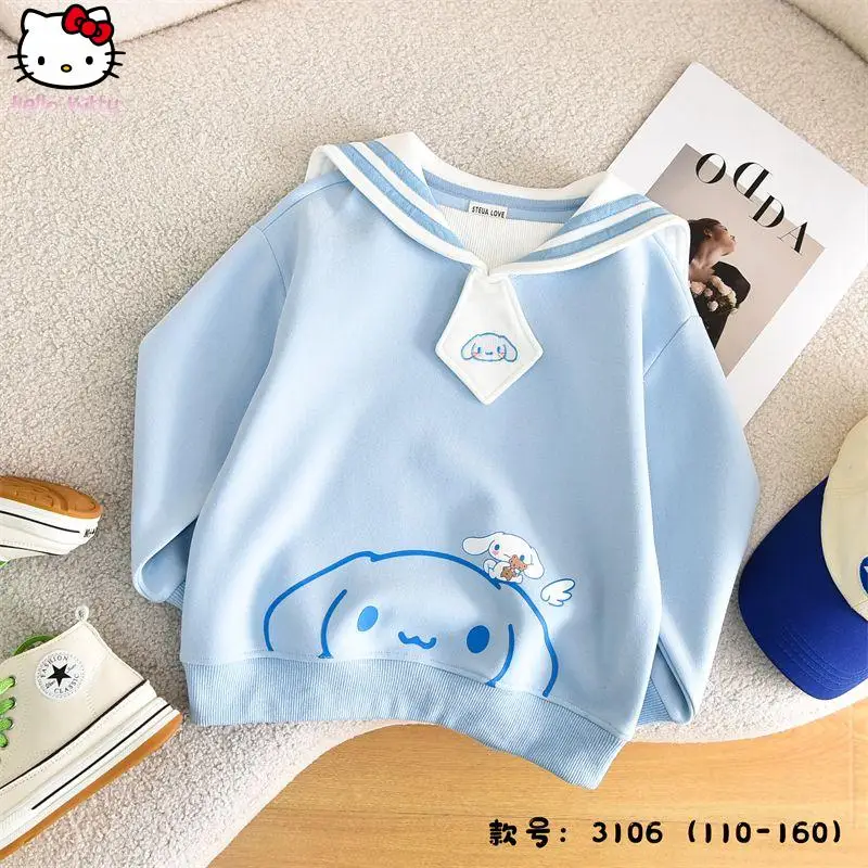 

Одежда для девочек в стиле аниме Kawaii Kuromi Sanrio, повседневная милая толстовка с капюшоном, новая детская футболка с длинными рукавами Cinnamoroll My Melody с героями мультфильмов