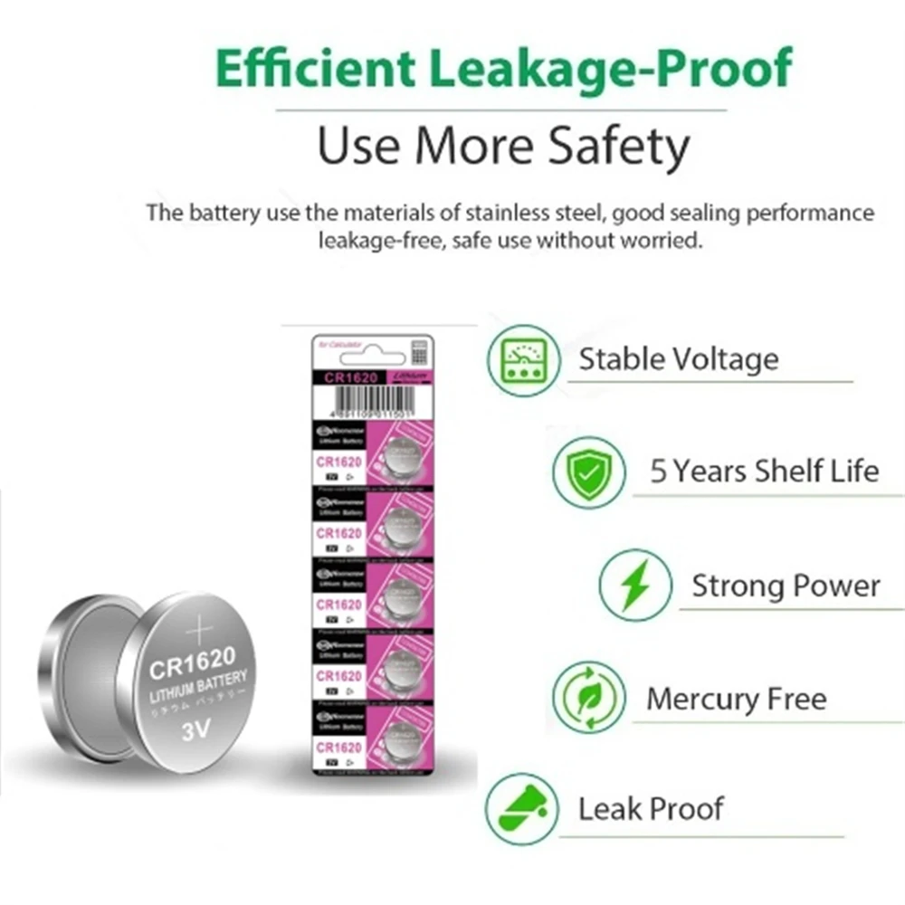 2-10PCS Battery CR 1620 Button Battery Suitable for Watches, Car Audio Speakers, Scales, Shavers DL1620 BR1620 Lithium Cell