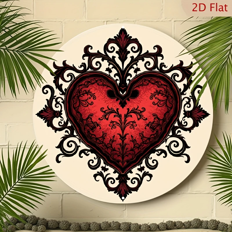 VALENTINE Metall-Wanddekoration Rosa Herz Aluminium-Kranz-Schild, Rustikaler Runder Wandbehang für Zuhause Café Garten Jubiläum Hochzeit G