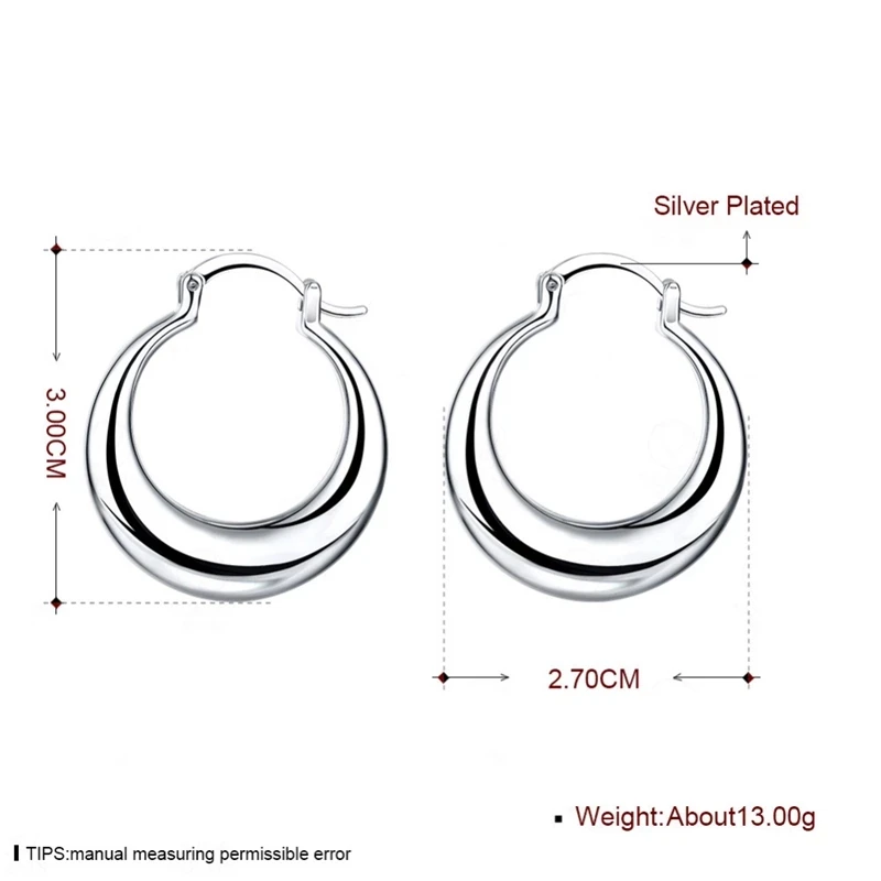 Hot 3cm 925 Sterling Silver round hoop Earrings for Fashion Women Pretty Creativity Crescent  Gift Popular wild Jewelry