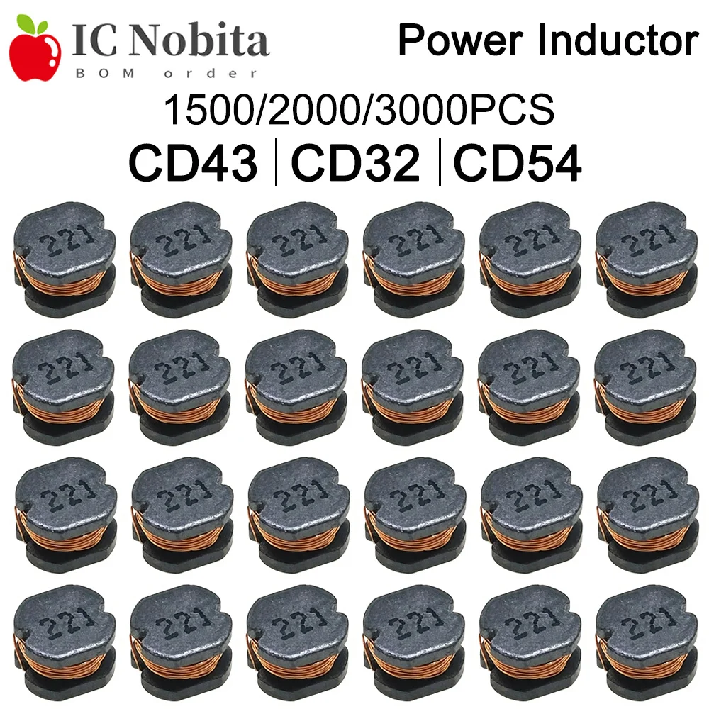 1500/2000/3000PCS CD43 CD32 CD54 Power Inductor 2.2/3.3/4.7/6.8/10/15/22/47/100/150/220/330/470UH SMD Inductance Copper Core