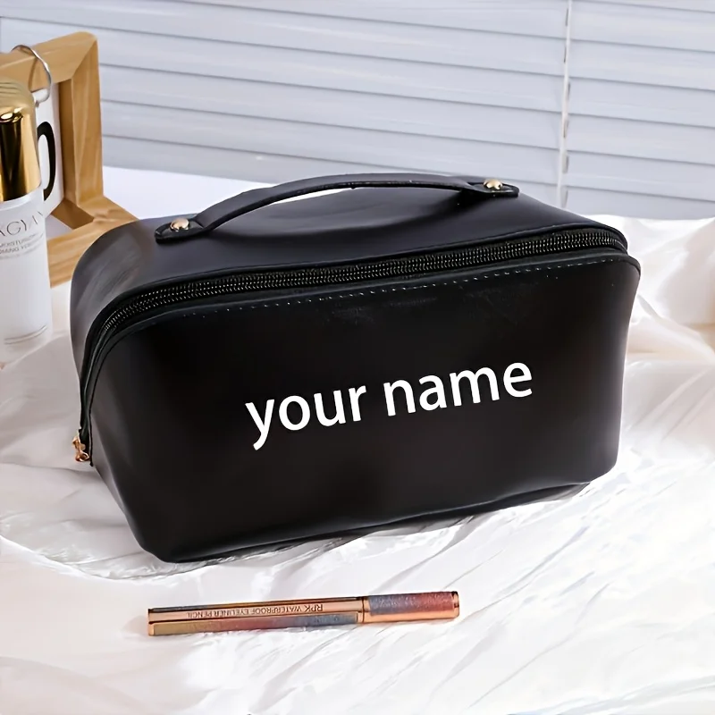 1pc Embroidered Custom Large Capacity Women'S Makeup Bag, Travel Toiletry Organizer with Personalized Name, Multiple Compartment