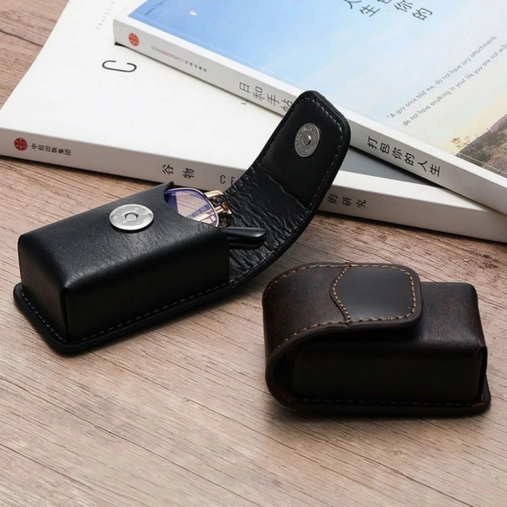 Belt Wearable Men Folding Reading Glasses Case Women Portable PU Leather Anti Blue Light Glasses Presbyopic Optical Eyewear Box