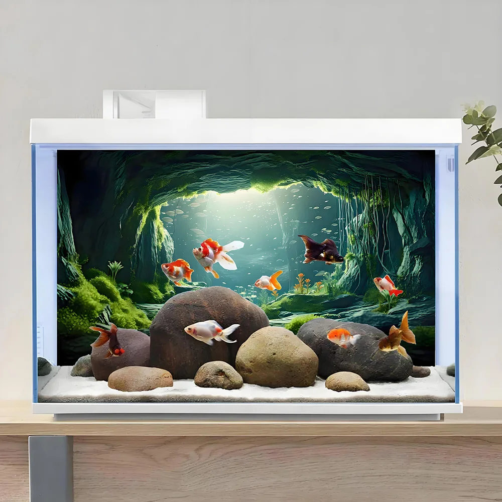 Aquarium-Hintergrund, Hintergrund für Fischbecken, Unterwasserhöhle, Aquarium-Dekoration, selbstklebender 2D-Flachsticker für die Vorderseite. – Detail 5